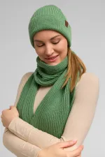 Ensemble écharpe et bonnet unisexe en laine égyptienne - Vert Roseluis