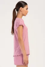 Mısırlı Kadın Viskon Kısa Kollu Şort Pijama Takımı Pembe