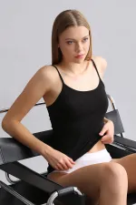 Mısırlı Modal By TENCEL SARAH İnce Askılı Atlet Siyah