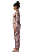 Mısırlı Kadın SATEN Uzun Kollu Gömlek Pijama Takımı Krem