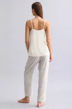 Mısırlı Kadın Saten Dar Paça Alt Pijama Gri