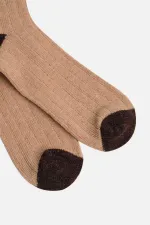 Mısırlı Unisex Alpaka Yünü Kışlık Çemberli Tekli Soket Çorap Bej