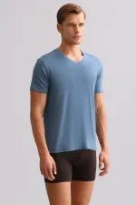 Mısırlı BAMBU ZEUS LUXURY Regular Fit V Yaka Fanila / T-Shirt Gece Mavisi