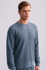 Mısırlı Erkek Pamuklu Uzun Kollu Pijama Takımı İndigo