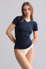 Débardeur/T-shirt à col V bleu marine en modal égyptien TENCEL VICTORIA