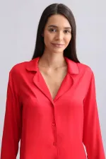 Mısırlı Kadın Bambu Pijama Takımı Kırmızı