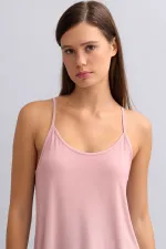 Mısırlı Kadın Örme İp Askılı Biye Detaylı Atlet Açık Pembe