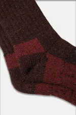 Mısırlı Unisex Alpaka Yünü Havlu Kışlık Soket Çorap Kahverengi/Kırmızı