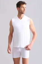 Mısırlı BAMBU ZEUS Regular Fit V Yaka Sporcu Atlet / T-Shirt Beyaz