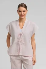 Mısırlı Kadın Pamuk Ekoseli Bağlamalı Gömlek Açık Pembe