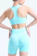 Mısırlı Women's Hip Shaping Bralette-Shorts Leggings Set, Aqua Green