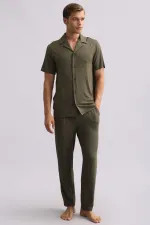 Chemise égyptienne pour homme en modal à manches courtes kaki