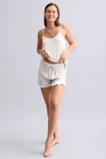 Débardeur à bretelles en maille pour femme, style égyptien, orné de passepoils, écru