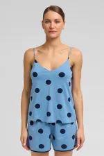 Haut de pyjama à bretelles en modal à pois pour femme, bleu ciel