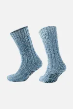 Chaussettes d'hiver bleues en laine mérinos pour femmes égyptiennes, coupe-froid, semelle antidérapante.