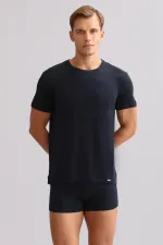 Mısırlı BAMBOO ZEUS LUXURY Regular Fit Crew Neck Undershirt/T-Shirt Navy Blue