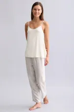 Mısırlı Kadın Saten Dar Paça Alt Pijama Gri