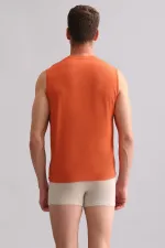 Débardeur/T-shirt de sport à col rond, coupe classique, couleur rouge rouille, en bambou égyptien ZEUS