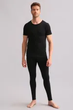 Sous-vêtement thermique en bambou égyptien noir à col rond