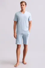 Mısırlı Erkek Bambu V Yaka Tişört Mavi