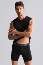 Débardeur/T-shirt de sport noir à col rond et coupe ajustée en bambou égyptien Hercules