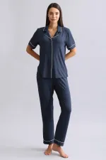 Chemise égyptienne à manches courtes en modal, bleu marine