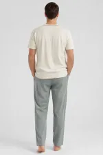 Ensemble 3 pièces pour homme en coton égyptien, col rond et poches, blanc/vert