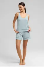 Mısırlı Kadın Örme Askılı Short Takım Açık Mavi