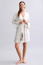 Mısırlı Kadın Saten Kısa Sabahlık Gri