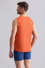 Débardeur/T-shirt de sport à col en V, coupe classique, couleur rouge rouille, en bambou égyptien ZEUS