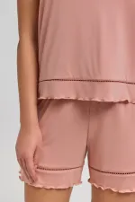 Mısırlı Kadın Örme Askılı Short Takım Somon