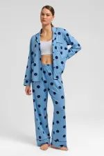 Mısırlı Kadın Modal Örme Puantiyeli Pijama Alt / Pantolon Bebe Mavisi