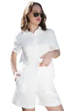 Kadın Pamuklu Kısa Kollu Şort Takımı Beyaz