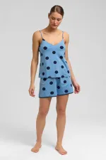 Haut de pyjama à bretelles en modal à pois pour femme, bleu ciel