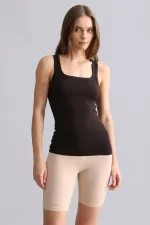 Mısırlı Modal By TENCEL U HELEN Thick Strap Long T-Shirt / Tank Top Brown