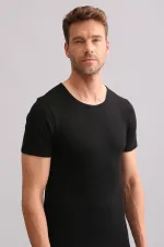 Sous-vêtement thermique en bambou égyptien noir à col rond