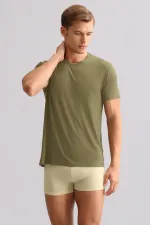 T-shirt/sous-vêtement ZEUS LUXURY en coton biologique égyptien, coupe classique, col rond, kaki olive