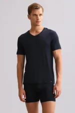 Mısırlı ORGANIC Pamuklu ZEUS LUXURY Regular Fit V Yaka Fanila / T-Shirt Lacivert
