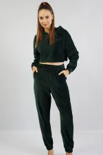 Mısırlı Kadın Kadife Uzun Kollu Pijama Takımı Haki