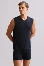 Mısırlı BAMBOO ZEUS LUXURY Regular Fit V-Neck Athletic Tank Top/T-Shirt Navy Blue