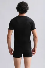 Mısırlı Modal By TENCEL HERCULES Slim Fit V Yaka Fanila / T-Shirt Siyah
