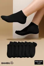 BAMBU Kadın Kutulu 7 Çift Patik Çorap Siyah