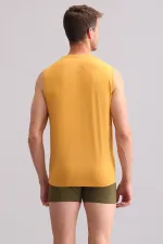 Débardeur/T-shirt de sport à col rond, coupe classique, couleur moutarde, en bambou égyptien ZEUS