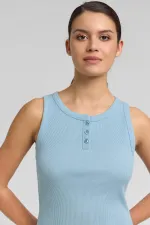 Mısırlı Kadın Pamuklu Kaşkorse Ön Patlı Atlet Açık Mavi