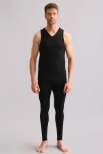 Débardeur/T-shirt de sport thermique en bambou égyptien à col en V noir