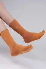 Mısırlı Kadın Organik Pamuklu Havlu Tekli Soket Çorap Hardal