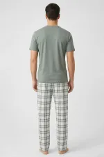 Egyptian Men's Cotton Plaid Pajama Set, Sage Green