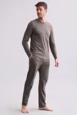 Ensemble pyjama à manches longues pour homme, en mélange modal et coton, marron, d'origine égyptienne