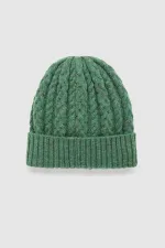 Mısırlı Kadın Yün Alacalı Saç Örgü Bere - Zeo Yeşil