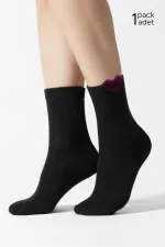 Kadın Pamuklu Kalpli 4 Çift Kısa Konç Çorap Siyah